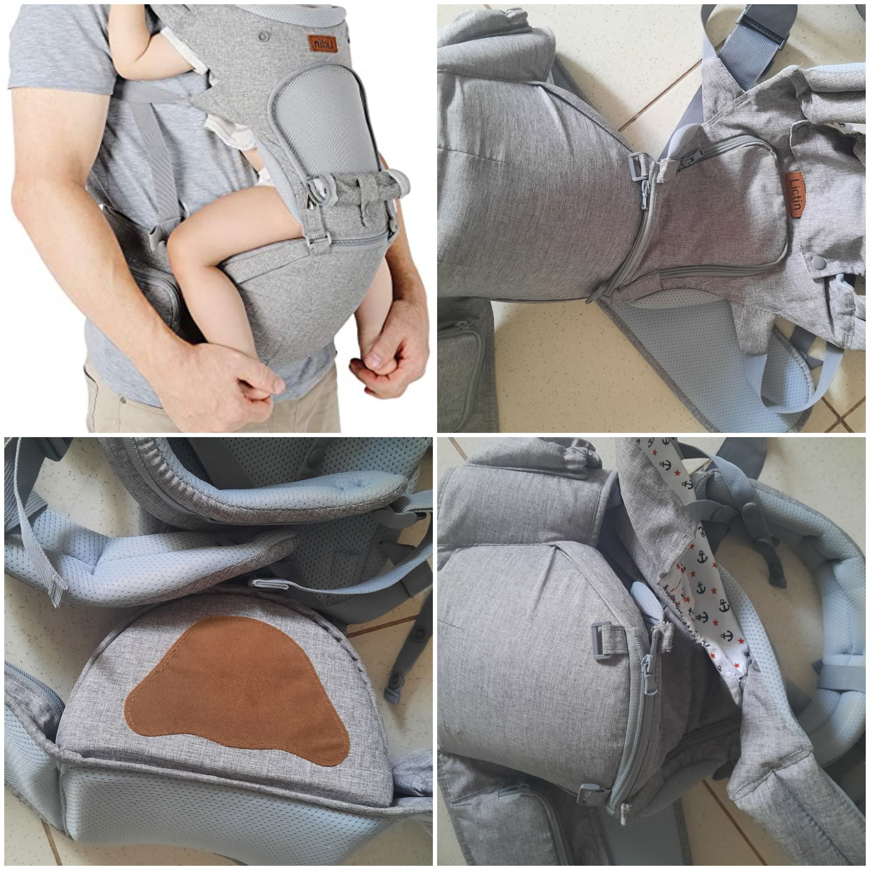 Lictin Porte-bébé ergonomique avec siège et capuche amovibles